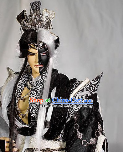 Chinese Halloween Cosplay White and Black Long Wig Hair Extention for Men