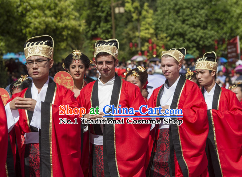 Asian Chinese Red Wedding Custom Made Dresses and Hat