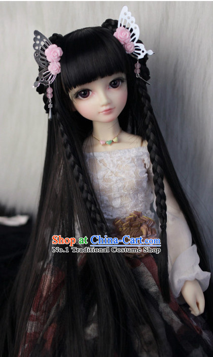 Chinese Classical Princess Black Long Wig and Hair Jewelry Complete Set