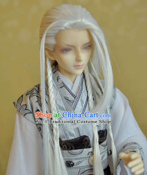 Chinese Handmade Long White Wigs for Men