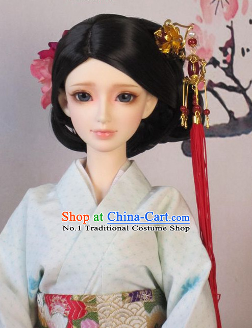 Chinese Handmade Long Black Wigs and Hairpins