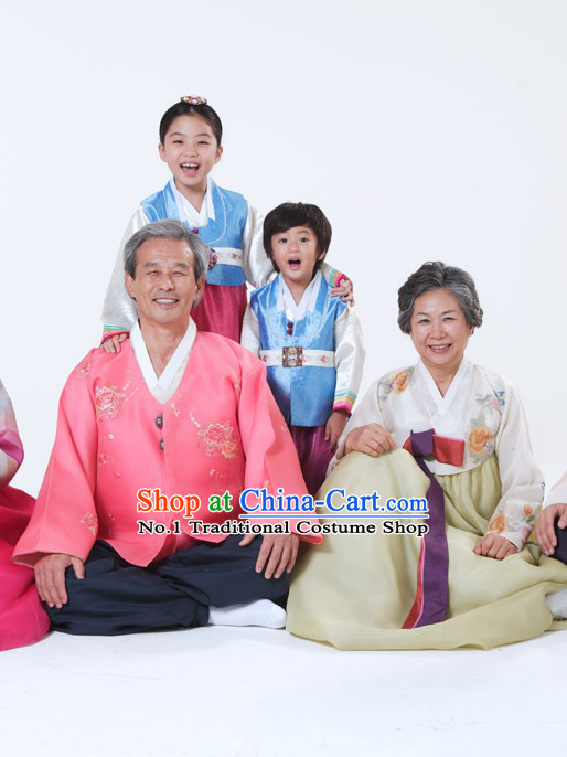 Traditional Korean Clothing 4 Sets for Grandmother Grandfather and Kids