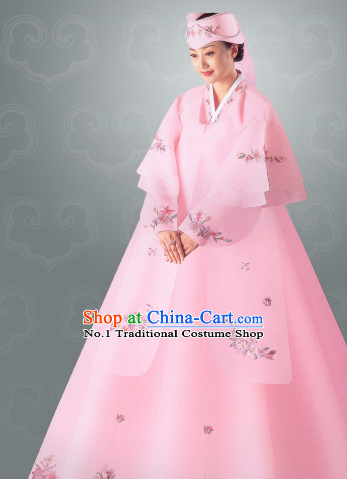 Traditional Korean Wedding Dress Clothing and Hat Complete Set