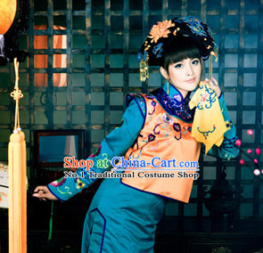 Chinese Professional Stage Performance Drama Noblewoman Costumes and Hair Accessories Full Set