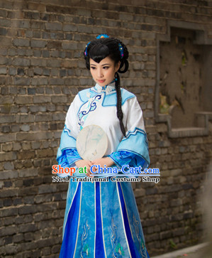 Chinese Traditional National Costumes Noblewoman Mandarin Dress and Fan Complete Set