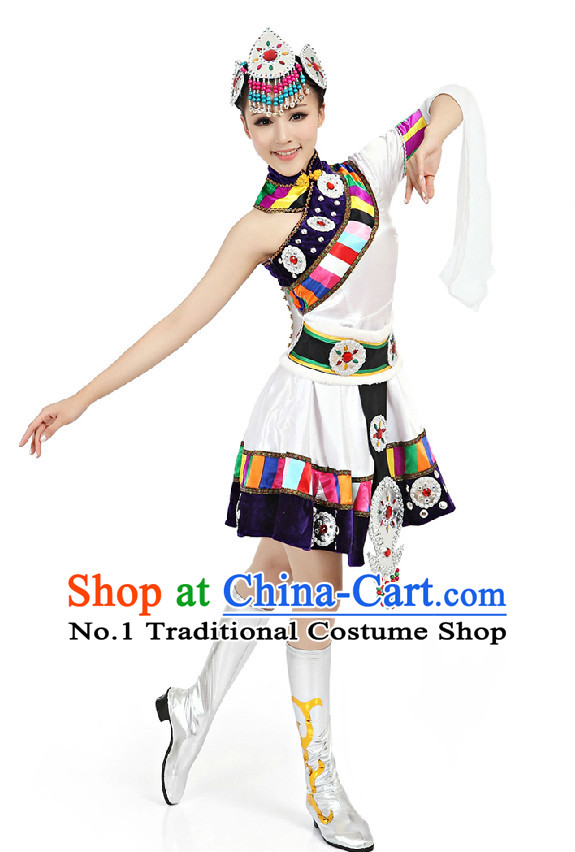 Chinese Traditional Tibetan Dance Suppy and Headwear Complete Set