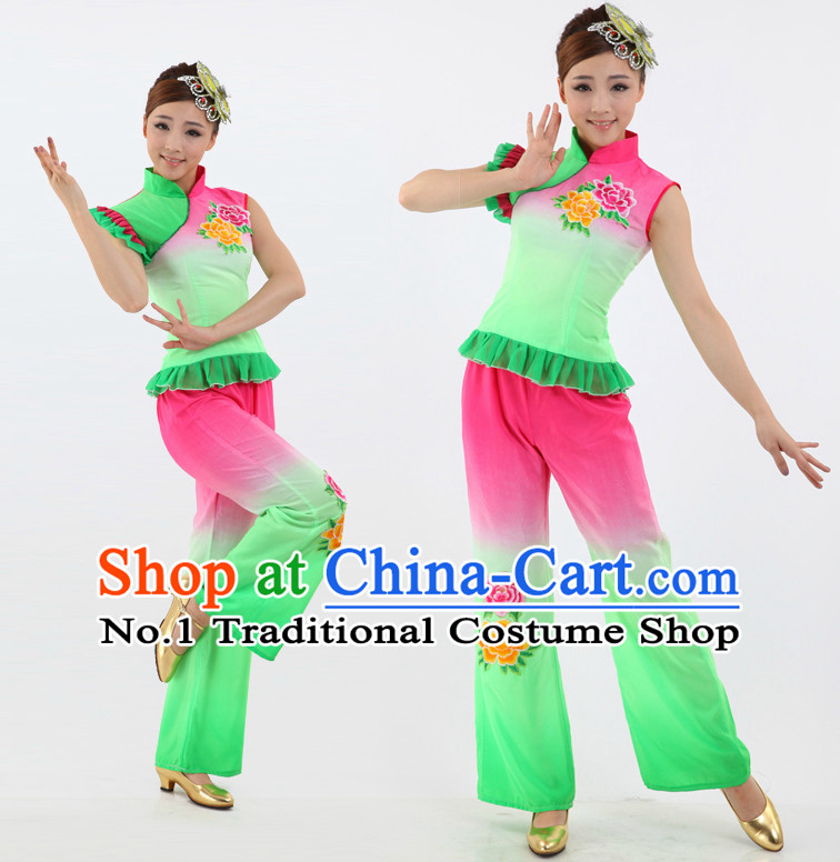 Chinese Folk Dance Costumes Apparel Dance Stores Dance Gear Dance Attire and Hair Accessories Complete Set for Women