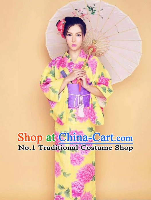 Traditional Japanese Yukata Female Kimono Complete Set