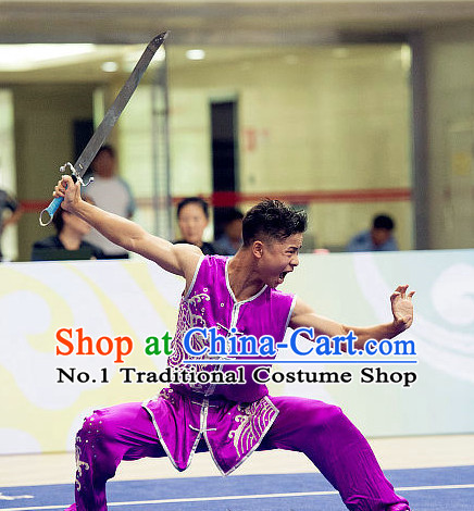 Top Kung Fu Broadsword Costume Martial Arts Broadswords Combat Costumes Kickboxing Equipment Superhero Apparel Karate Clothes Complete Set for Men