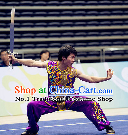 Top Kung Fu Broadsword Costume Martial Arts Broadswords Costumes Kickboxing Equipment Superhero Apparel Karate Combat Clothing Complete Set for Men