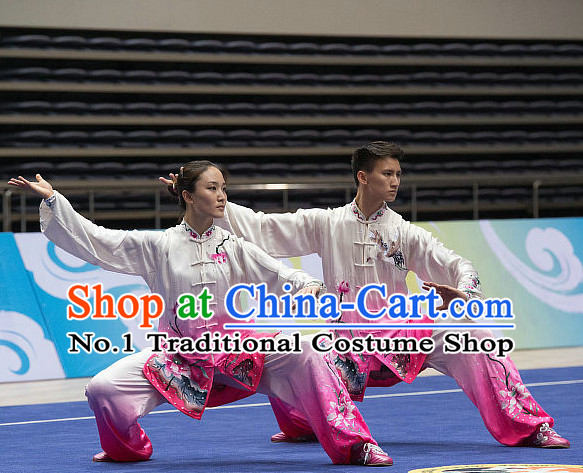 Top Lotus Embroidery Tai Chi Costumes Taijiquan Costume Aikido Chikung Tichi Uniforms Quigong Uniform Thaichi Martial Art Qi Gong Combat Clothing Competition Uniforms for Men or Women