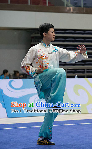 Top Dragon Embroidery Tai Chi Costumes Taijiquan Costume Aikido Chikung Tichi Uniforms Quigong Uniform Thaichi Martial Arts Qi Gong Combat Clothing Competition Suits for Men