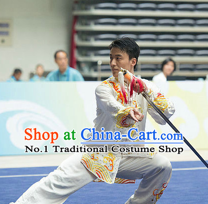 Top Dragon Embroidery Tai Chi Sword Costumes Taijiquan Costume Aikido Chikung Tichi Swords Uniforms Quigong Uniform Thaichi Martial Arts Qi Gong Combat Clothing Competition Suits