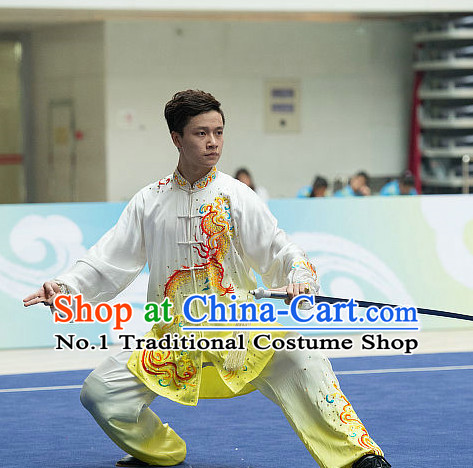 Top Embroidered Tai Chi Sword Championship Costumes Taijiquan Costume Aikido Chikung Tichi Swords Uniforms Quigong Uniform Thaichi Martial Arts Qi Gong Combat Clothing Competition Uniforms