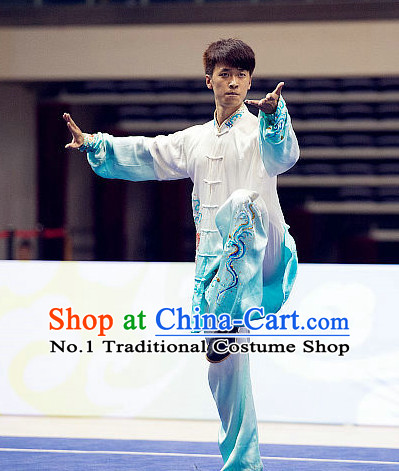 Top Embroidered Tai Chi Swords Championship Costumes Taijiquan Uniforms Quigong Uniform Thaichi Martial Arts Qi Gong Kung Fu Combat Clothing Competition Clothes for Men