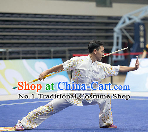 Top Embroidered Kung Fu Stick Competition Uniforms Kungfu Training Suit Kung Fu Clothing Kung Fu Movies Costumes Wing Chun Costume Shaolin Martial Arts Clothes for Men