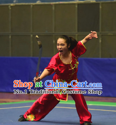 Top Red Chinese Wushu Kung Fu Sword Uniforms Kungfu Uniform Martial Arts Competition Costumes for Women