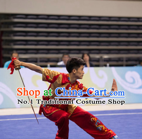 Top Shiny Wing Chun Competition Uniform Kung Fu Costume Complete Set for Men