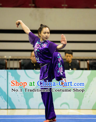 Top Embroidered Chinese Kung Fu Uniform Martial Arts Uniforms Kungfu Suits Competition Costumes Complete Set