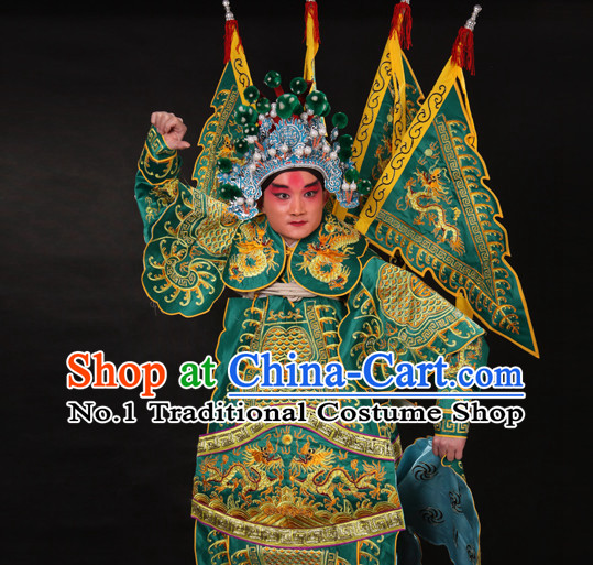 Chinese Beijing Opera Wu Sheng Fighting or Military Character Armor Costumes Flags and Helmet Full Set for Men