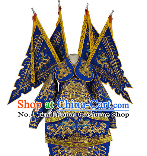 Chinese Beijing Opera Costumes Peking Opera Wu Sheng Embroidered Armor Costumes and Flags for Men