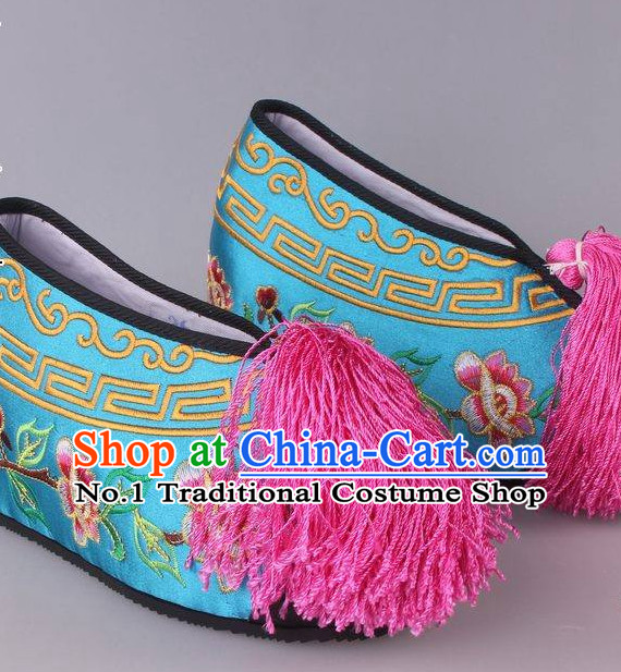 Chinese Beijing Opera Hua Dan Hua Tan Embroidered Flower Shoes for Women