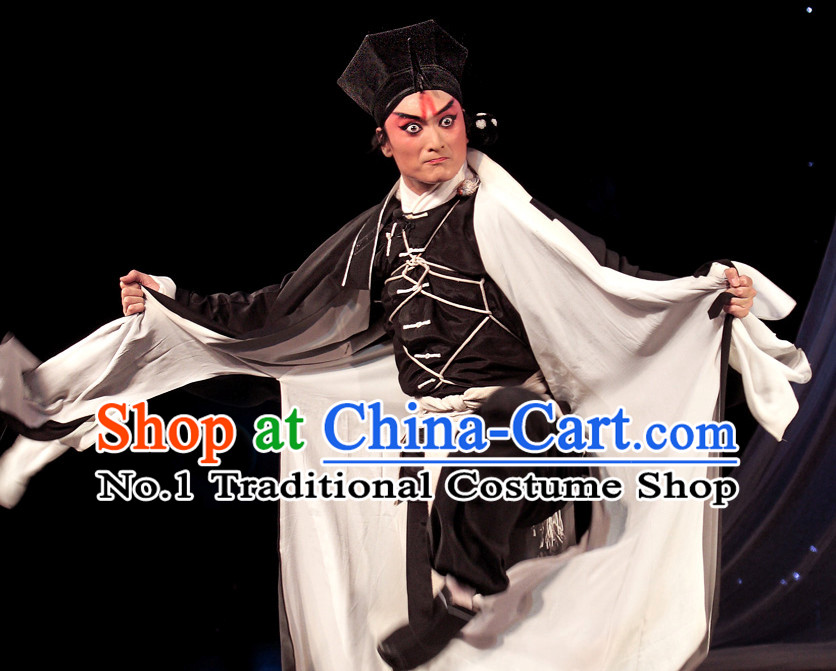 Asian Chinese Beijing Opera Peking Opera Male Costumes and Hat Complete Set