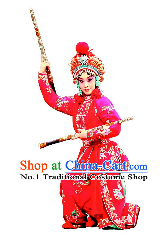 Asian Chinese Beijing Opera Peking Opera Wu Tan Female Superhero Costumes and Helmet Complete Set