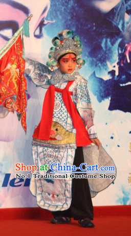 Chinese Ancient Beijing Opera Peking Opera Wu Sheng Costume and Helmet Complete Set for Kids