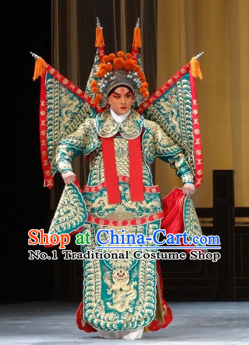 Chinese Ancient Beijing Opera Peking Opera General Warrior Armor Costume and Helmet Complete Set for Men