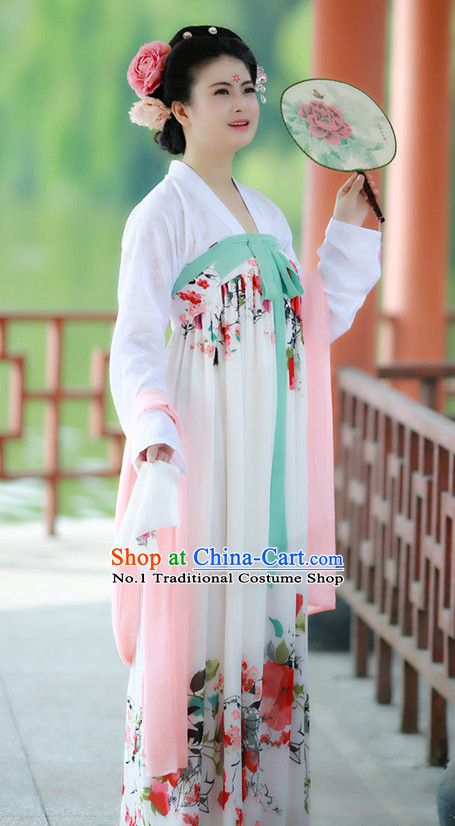 Chinese Tang Dynasty Clothing and Headpieces Complete Set for Women