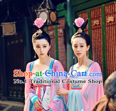 Chinese Ancient Tang Dynasty Palace Maid Clothing and Headwear Complete Set