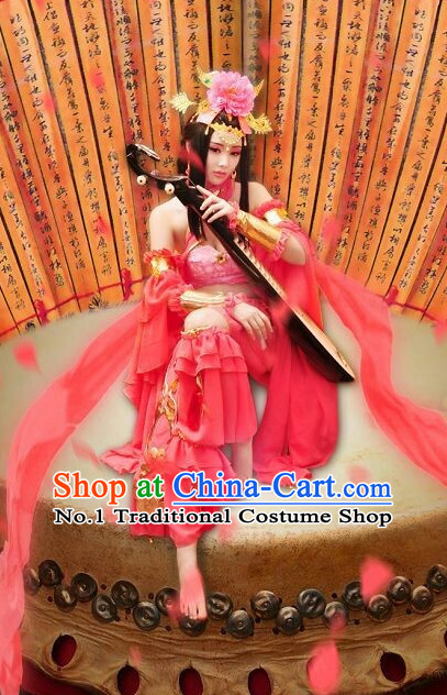 Chinese Ancient Female Dancer Costumes and Hair Jewelry Complete Set