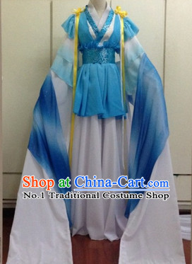 Blue and White Chinese Classical Water Sleeves Dancing Suit for Women