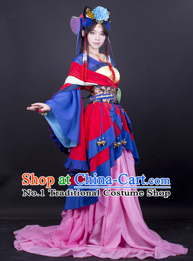 Asia Fashion Chinese Princess Cosplay Costumes Halloween Costumes and Hair Accessies Complete Set