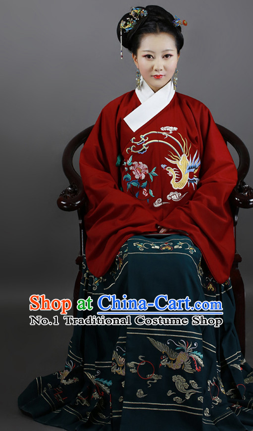 Chinese Ancient Ming Dynasty Clothing and Hair Jewelry Complete Set