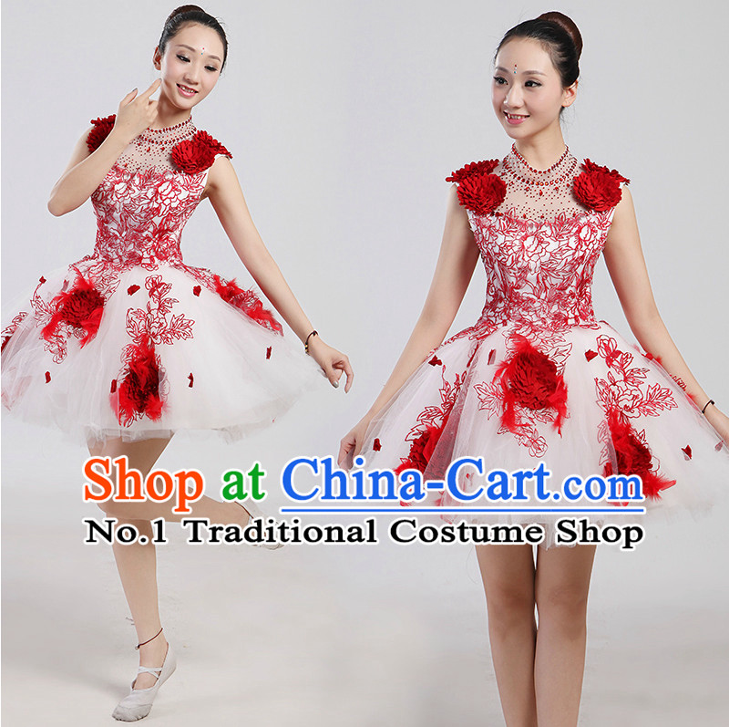 Chinese Folk Flower Dancing Costume and Headwear Complete Set for Women