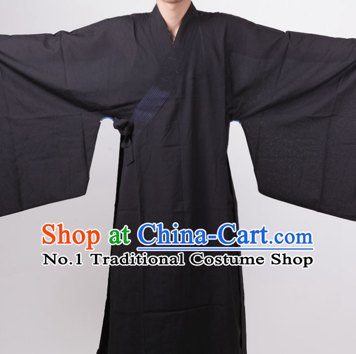 Chinese Black Taoist Long Robe for Men