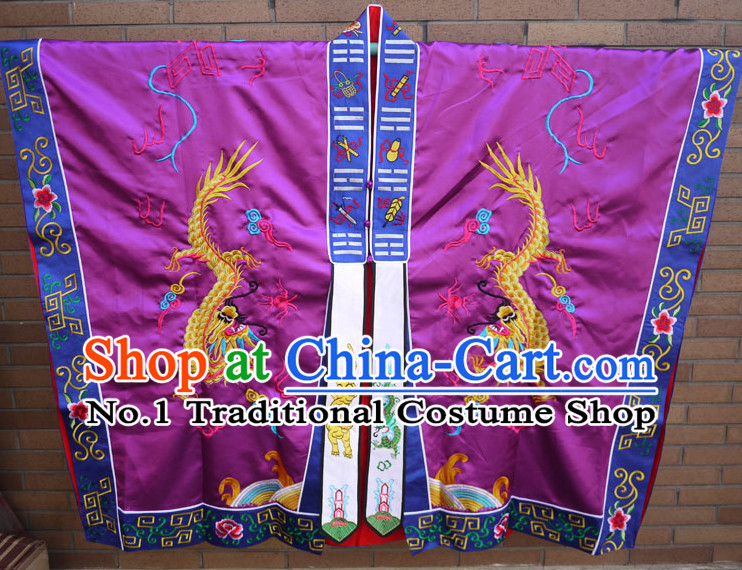 China Purple Wudang Mountain Taoist Long Robe Complete Set for Men