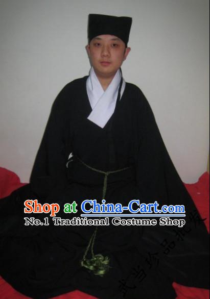 Black China Traditional Taoist Clothes Complete Set for Men