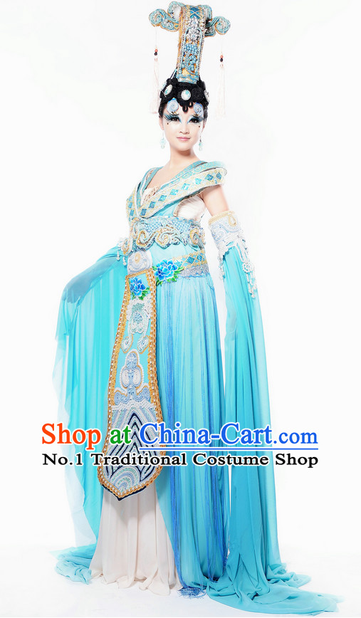 Chinese Traditional Dresses Theatrical Costumes Ancient Chinese Hanfu Empress Costumes and Hair Accessories Complete Set