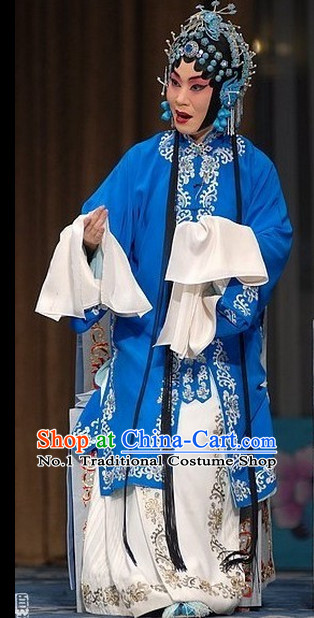 Ancient Chinese Beijing Opera Qing Yi Costumes and Headwear Complete Set for Women