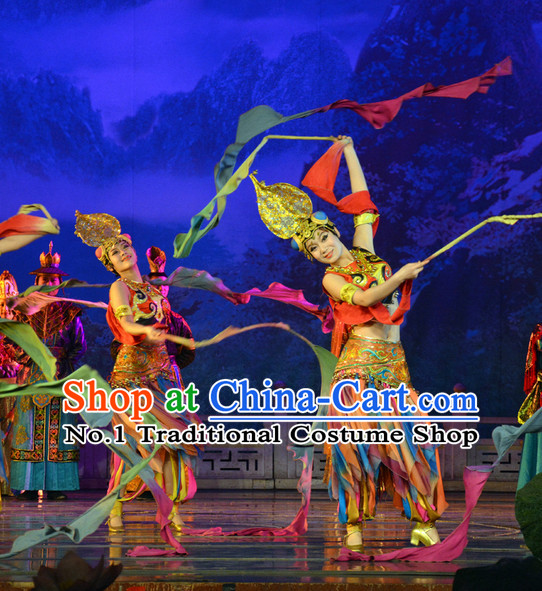 Chinese Fairs Fly in Sky Flying Fairs of Dunhuang Mural Dance Costumes and Hair Accessories Complete Set