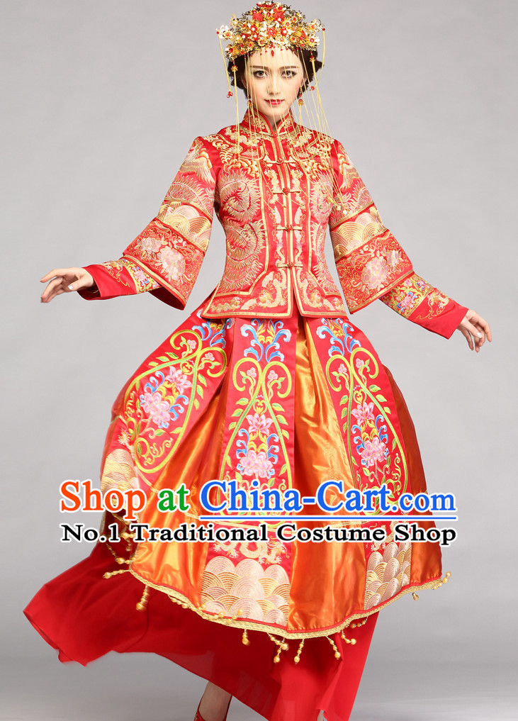 Top Traditional Chinese Ceremonial Wedding Dress and Hair Accessories Complete Set for Brides