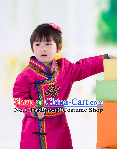 Traditional Chinese Mongolian Dresses and Hat Complete Set Kids