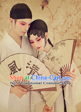 Traditional Chinese Photo Costume Pure White Costumes and Hair Accessories for Men or Women