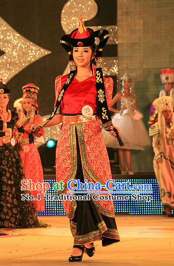 Traditional Mongolian Clothing and Hat Complete Set for Women