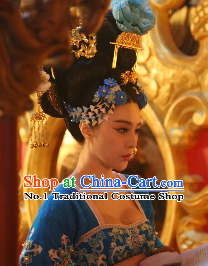 Handmade Chinese Palace Empress Black Wig and Hair Accessories