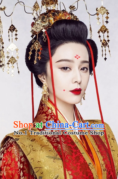 Handmade Chinese Palace Empress Black Wig and Hair Accessories