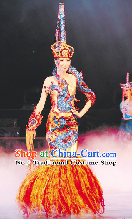 Traditional Chinese Mongolian Attire and Hat Complete Set for Women